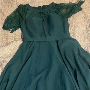 Teal Lace Sleeve Fit & Flare Dress